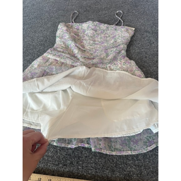 Hollister Floral Chilfon Skort Mini Dress Spaghetti Straps Lavender Green SZ M - Picture 10 of 14
